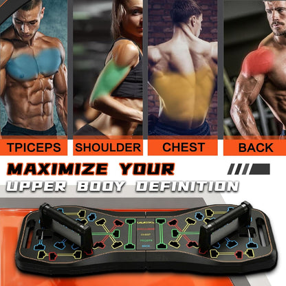 Push Up Board,36 in 1 Home Gym Equipment with Ab Roller Wheel & Resistance Bands, Portable Foldable Workout Board for Full Body Strength Training Men Women,Gift for Boyfriend