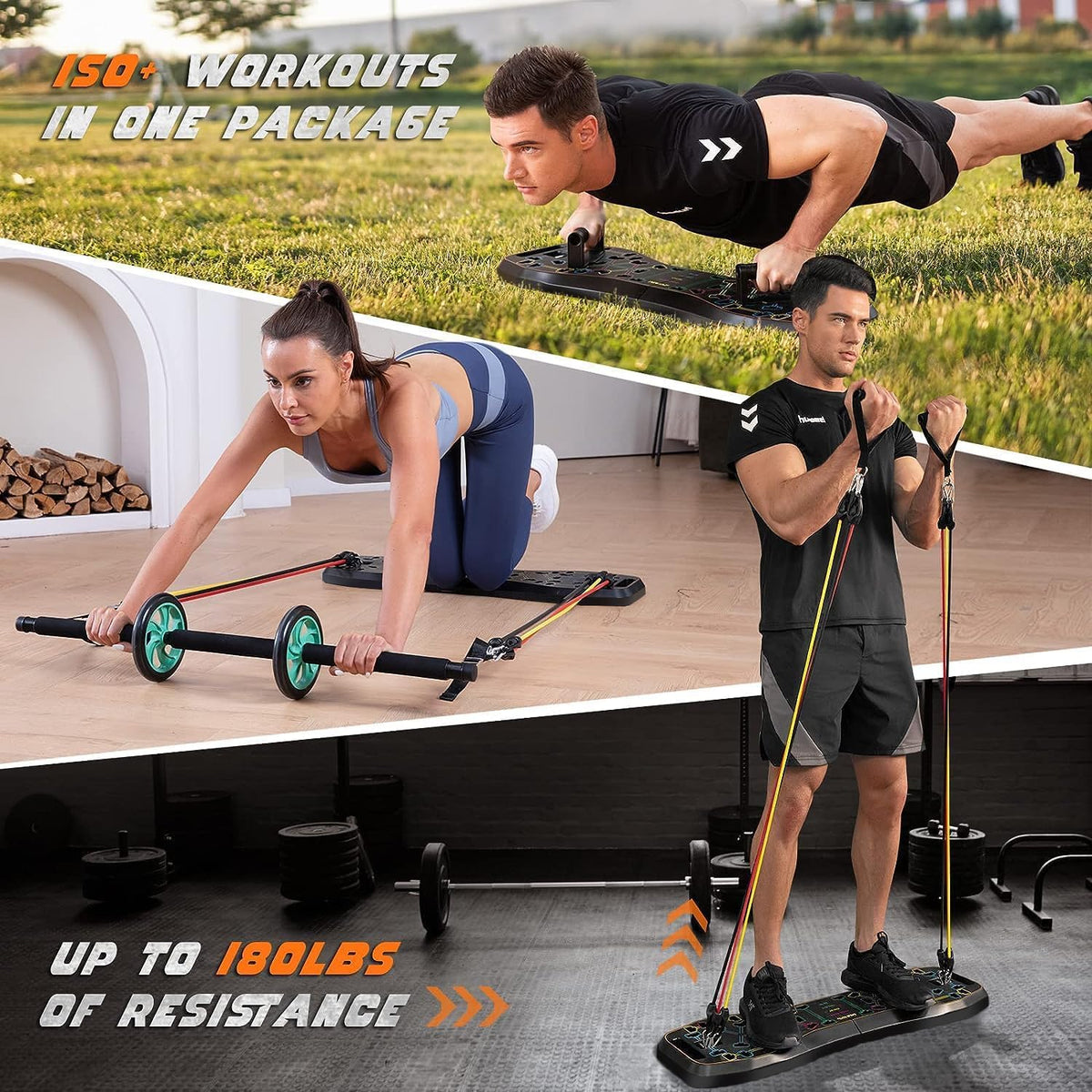 Push Up Board,36 in 1 Home Gym Equipment with Ab Roller Wheel & Resistance Bands, Portable Foldable Workout Board for Full Body Strength Training Men Women,Gift for Boyfriend