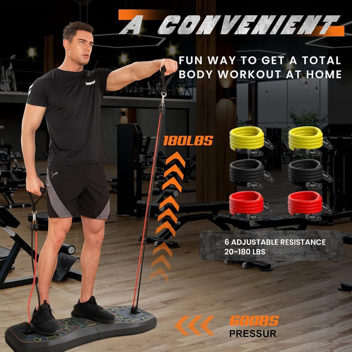 Push Up Board,36 in 1 Home Gym Equipment with Ab Roller Wheel & Resistance Bands, Portable Foldable Workout Board for Full Body Strength Training Men Women,Gift for Boyfriend