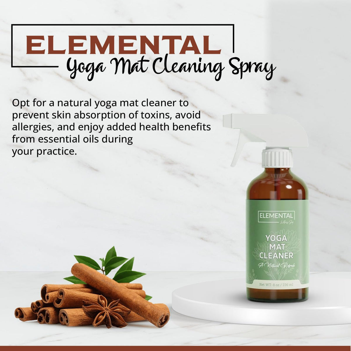 Yoga Mat Cleaner Spray – Natural Deodorizer with Essential Oils – Non-Toxic, Fresh Scent – Safe for All Mats, Gym Equipment & Accessories – 8 oz