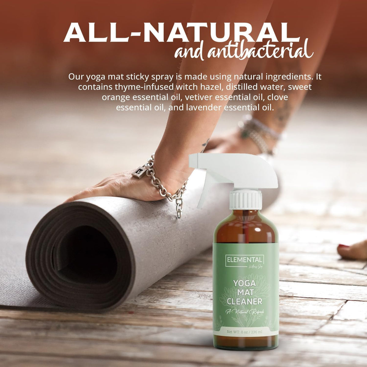 Yoga Mat Cleaner Spray – Natural Deodorizer with Essential Oils – Non-Toxic, Fresh Scent – Safe for All Mats, Gym Equipment & Accessories – 8 oz