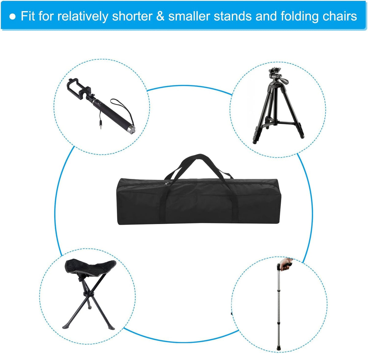 25 Inch Camp Chair Replacement Bag, Nylon Foldable Carrying Bag Large Zippered Bag with Shoulder Strap for Camping Travel, Black