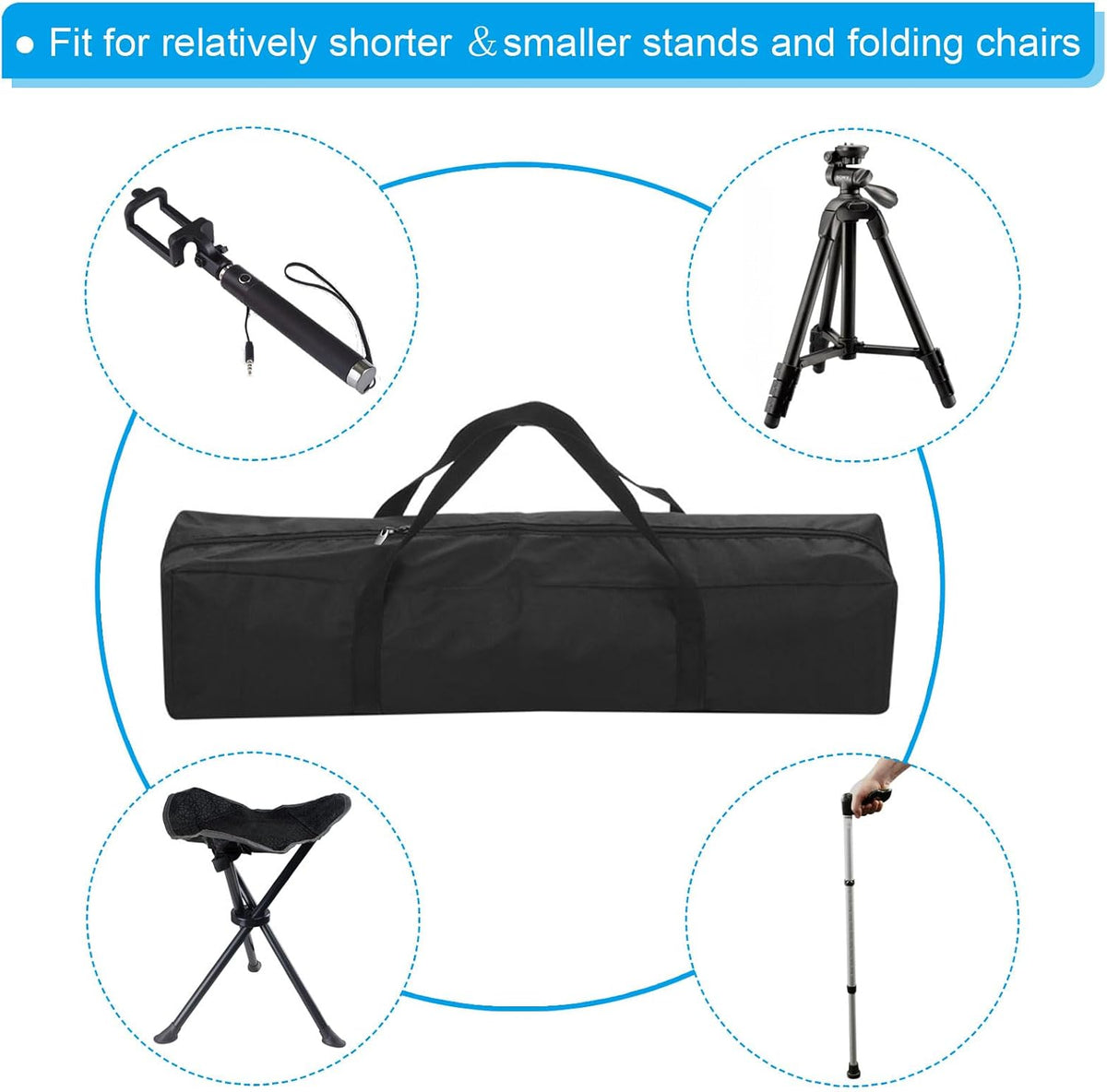 25 Inch Camp Chair Replacement Bag, Nylon Foldable Carrying Bag Large Zippered Bag with Shoulder Strap for Camping Travel, Black