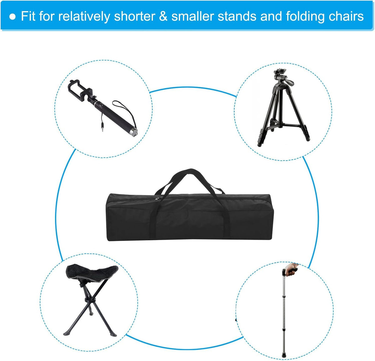 25 Inch Camp Chair Replacement Bag, Nylon Foldable Carrying Bag Large Zippered Bag with Shoulder Strap for Camping Travel, Black