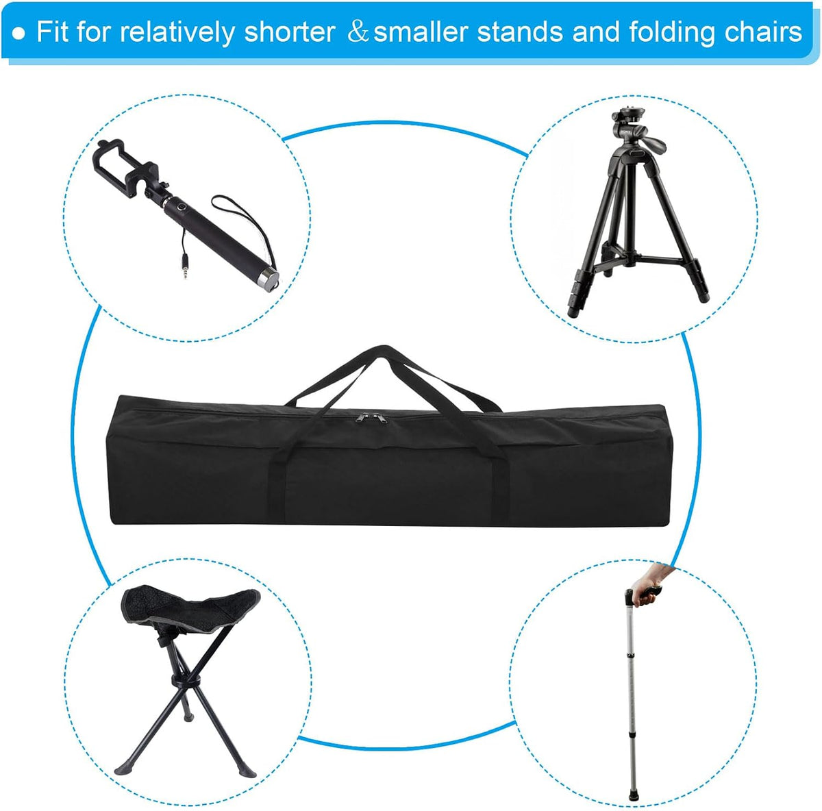 25 Inch Camp Chair Replacement Bag, Nylon Foldable Carrying Bag Large Zippered Bag with Shoulder Strap for Camping Travel, Black