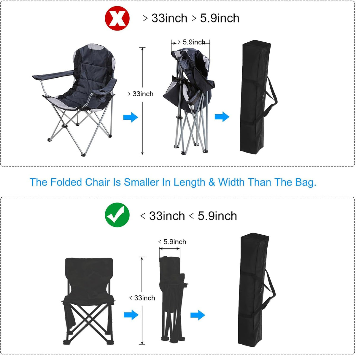25 Inch Camp Chair Replacement Bag, Nylon Foldable Carrying Bag Large Zippered Bag with Shoulder Strap for Camping Travel, Black