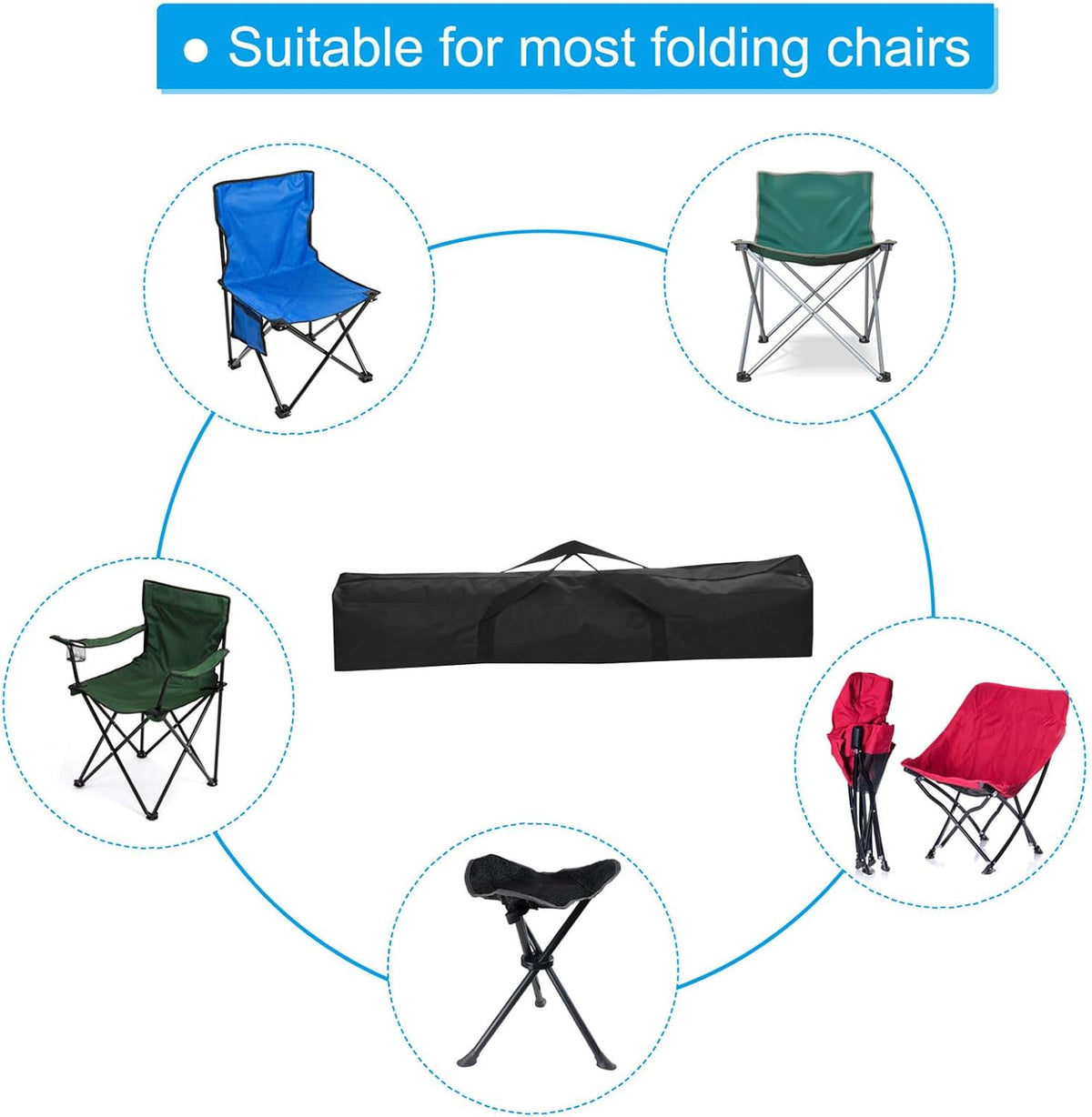 25 Inch Camp Chair Replacement Bag, Nylon Foldable Carrying Bag Large Zippered Bag with Shoulder Strap for Camping Travel, Black