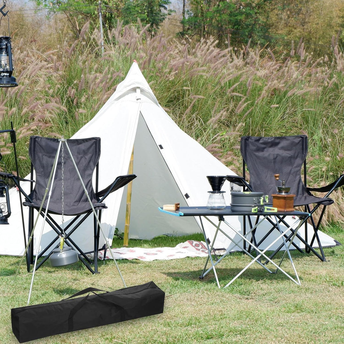 25 Inch Camp Chair Replacement Bag, Nylon Foldable Carrying Bag Large Zippered Bag with Shoulder Strap for Camping Travel, Black