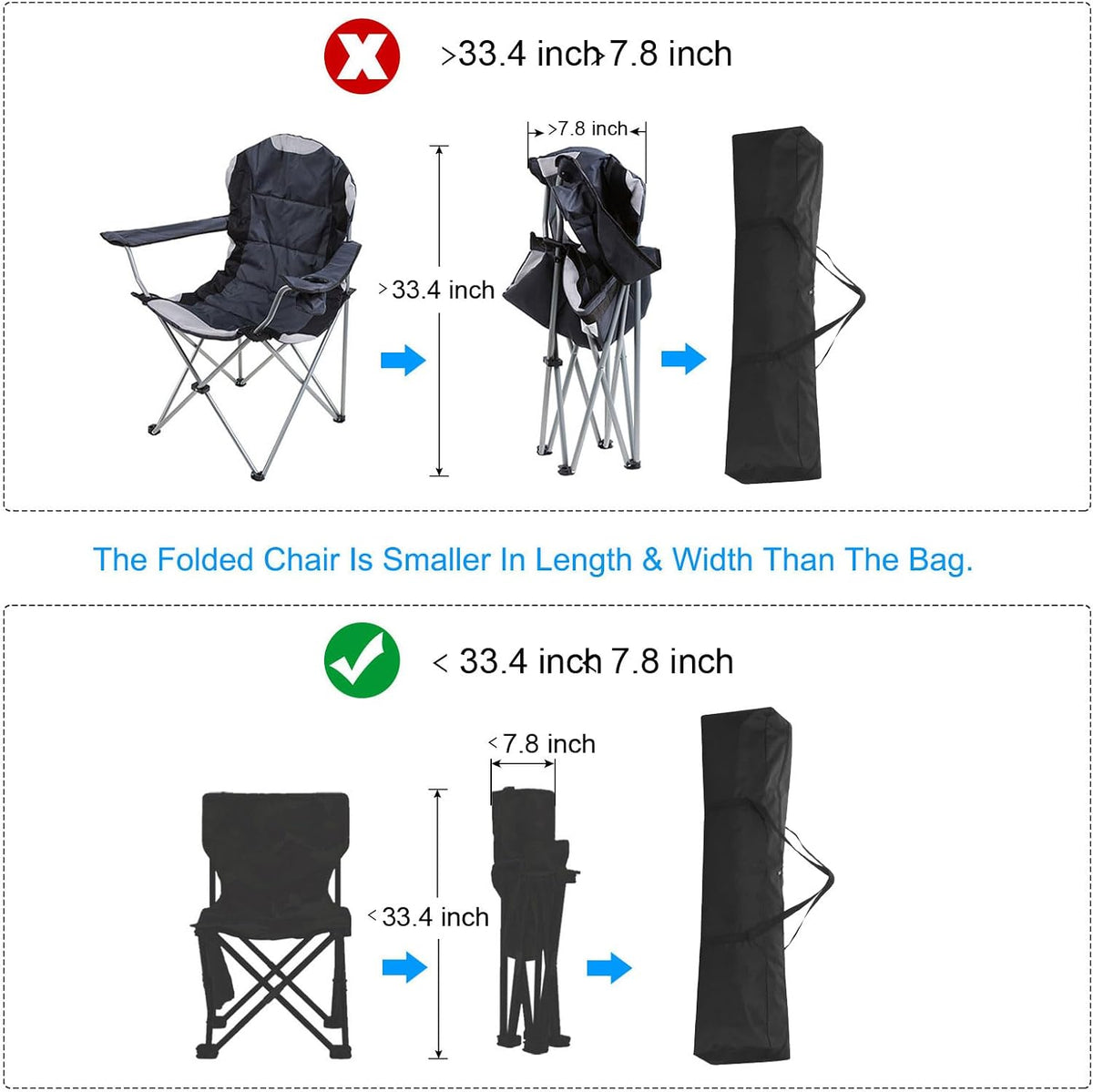 25 Inch Camp Chair Replacement Bag, Nylon Foldable Carrying Bag Large Zippered Bag with Shoulder Strap for Camping Travel, Black