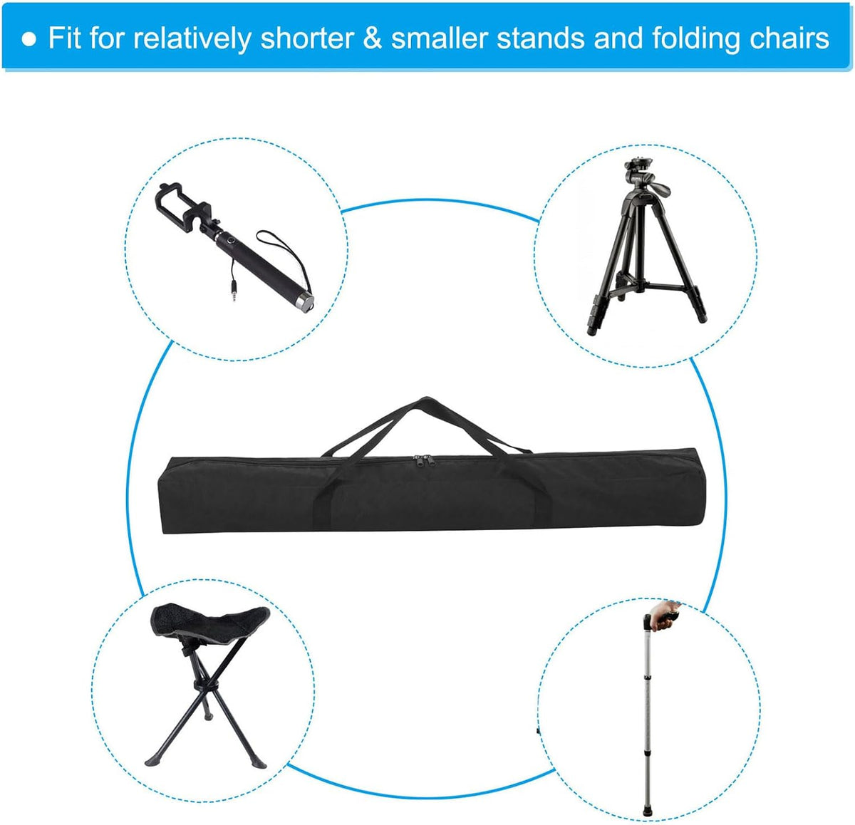 25 Inch Camp Chair Replacement Bag, Nylon Foldable Carrying Bag Large Zippered Bag with Shoulder Strap for Camping Travel, Black