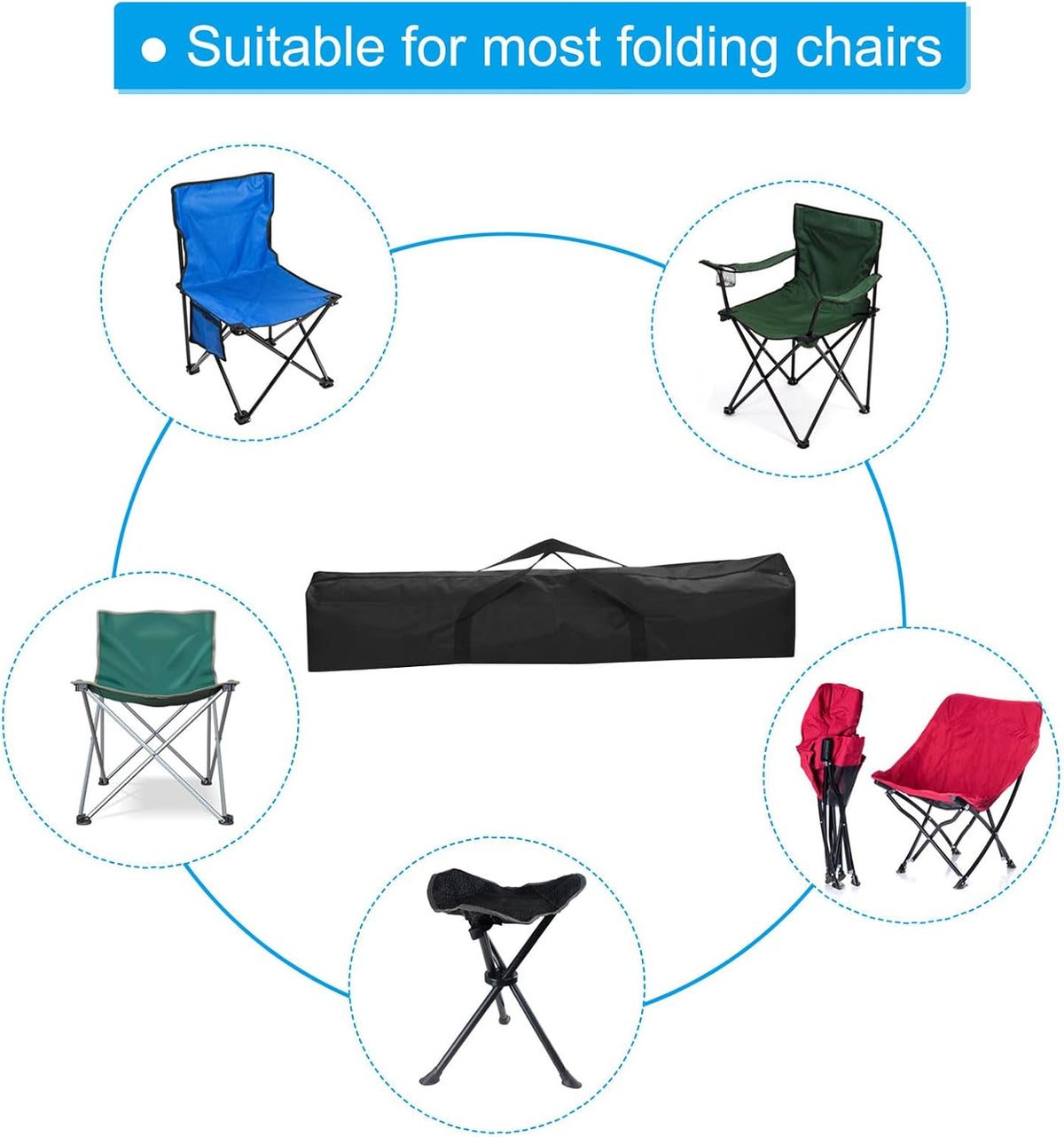 25 Inch Camp Chair Replacement Bag, Nylon Foldable Carrying Bag Large Zippered Bag with Shoulder Strap for Camping Travel, Black