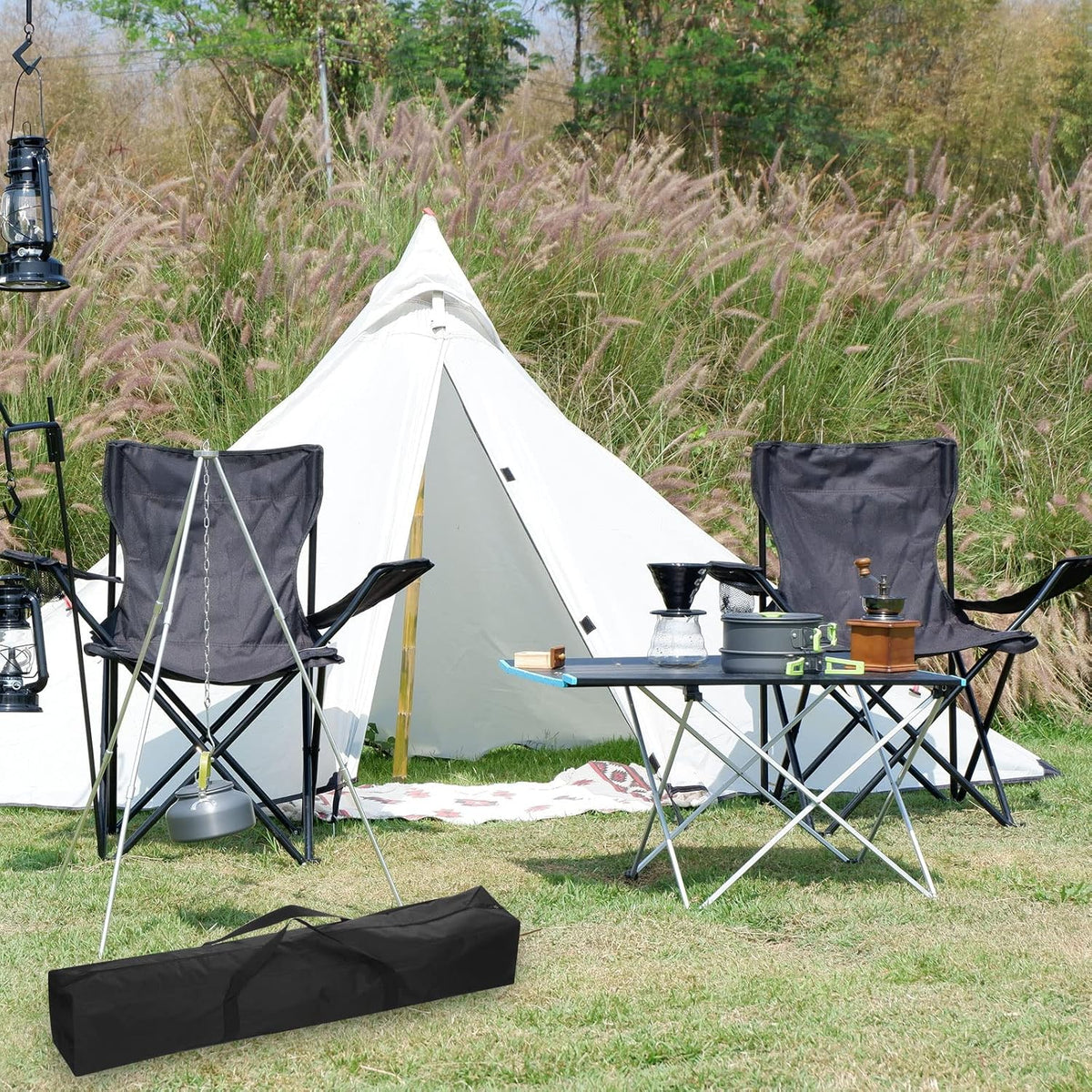 25 Inch Camp Chair Replacement Bag, Nylon Foldable Carrying Bag Large Zippered Bag with Shoulder Strap for Camping Travel, Black