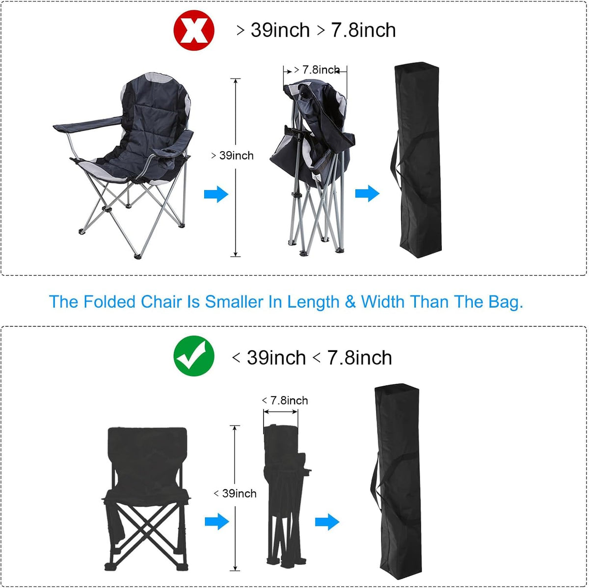 25 Inch Camp Chair Replacement Bag, Nylon Foldable Carrying Bag Large Zippered Bag with Shoulder Strap for Camping Travel, Black