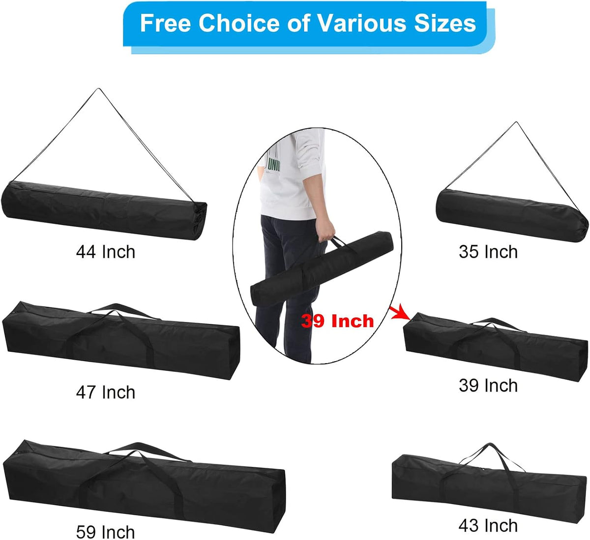 25 Inch Camp Chair Replacement Bag, Nylon Foldable Carrying Bag Large Zippered Bag with Shoulder Strap for Camping Travel, Black