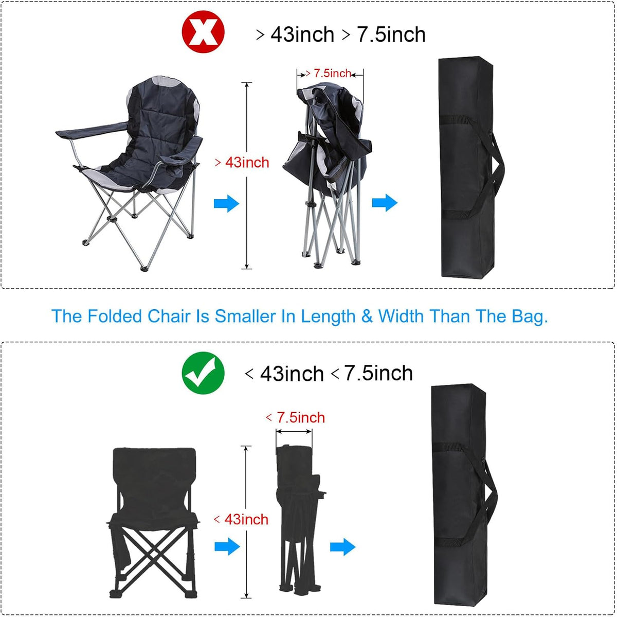 25 Inch Camp Chair Replacement Bag, Nylon Foldable Carrying Bag Large Zippered Bag with Shoulder Strap for Camping Travel, Black