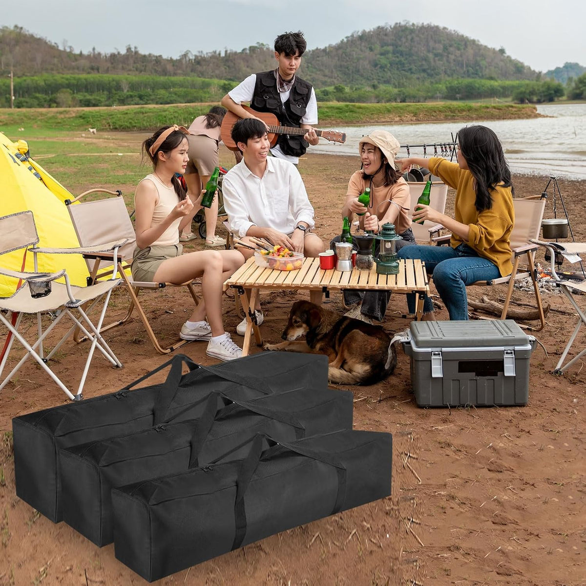 25 Inch Camp Chair Replacement Bag, Nylon Foldable Carrying Bag Large Zippered Bag with Shoulder Strap for Camping Travel, Black