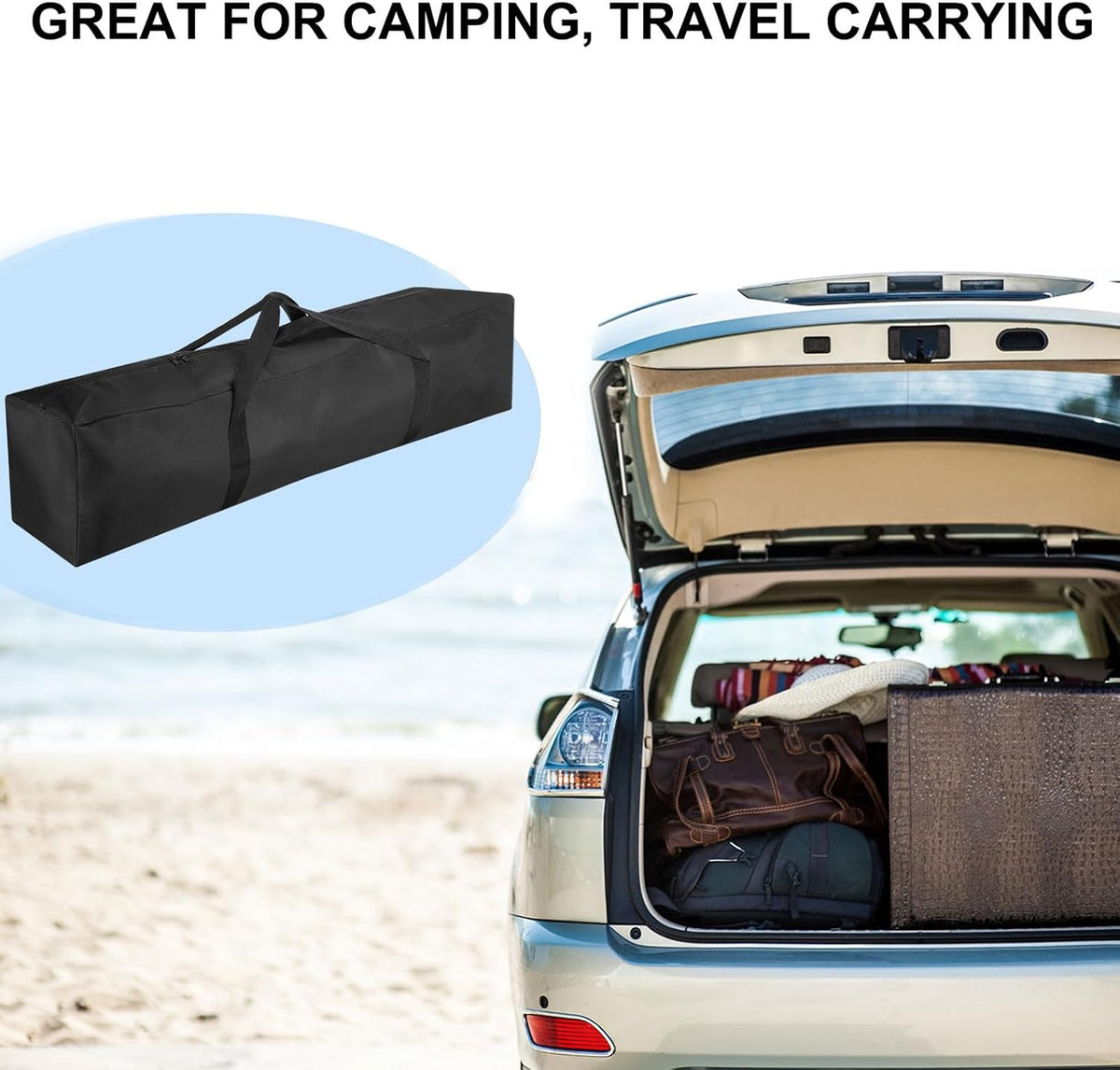 25 Inch Camp Chair Replacement Bag, Nylon Foldable Carrying Bag Large Zippered Bag with Shoulder Strap for Camping Travel, Black