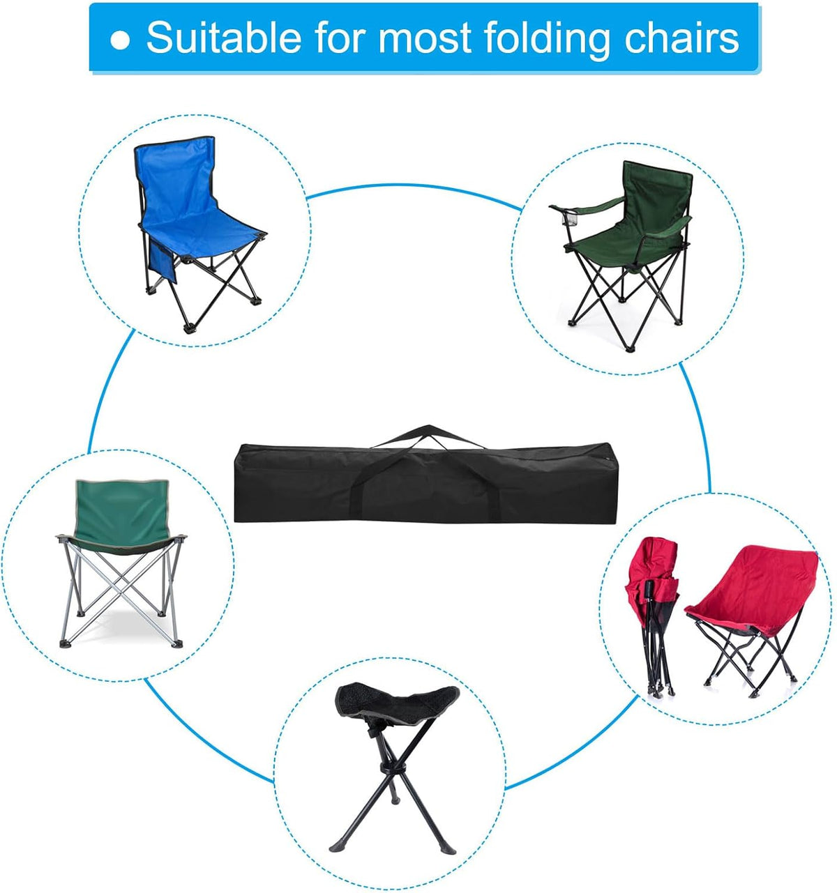 25 Inch Camp Chair Replacement Bag, Nylon Foldable Carrying Bag Large Zippered Bag with Shoulder Strap for Camping Travel, Black