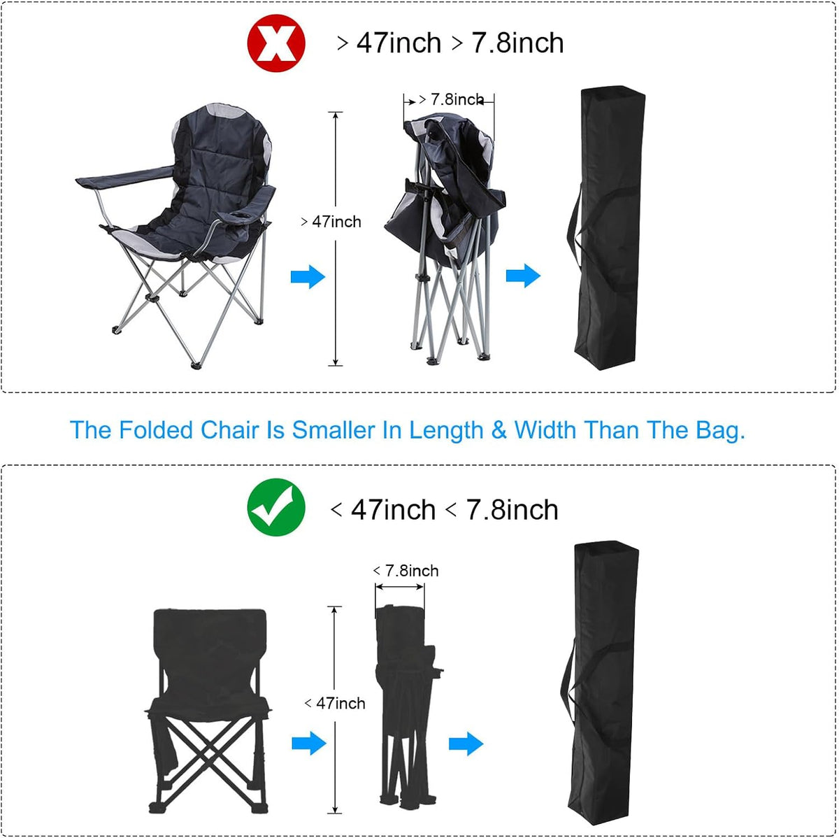 25 Inch Camp Chair Replacement Bag, Nylon Foldable Carrying Bag Large Zippered Bag with Shoulder Strap for Camping Travel, Black