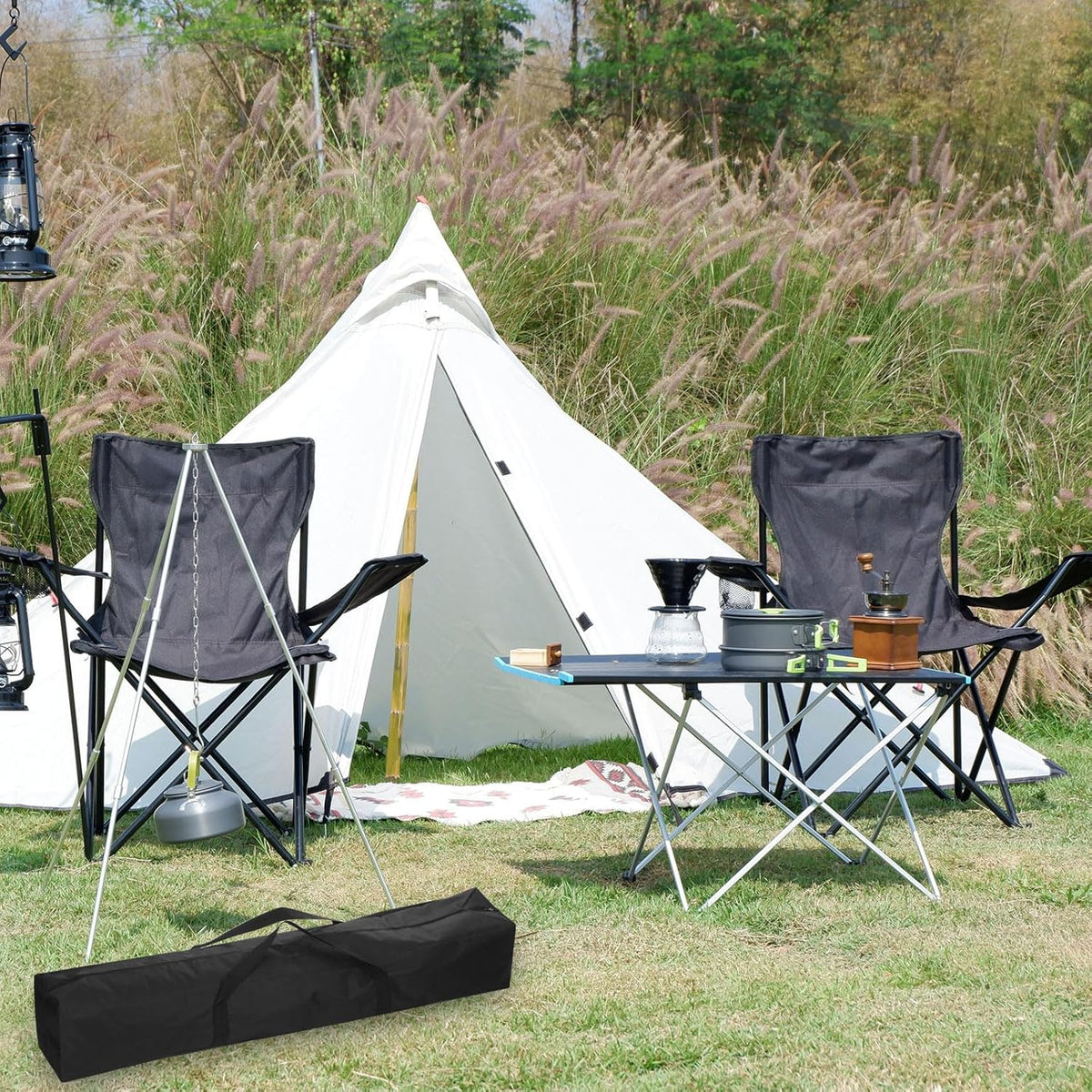 25 Inch Camp Chair Replacement Bag, Nylon Foldable Carrying Bag Large Zippered Bag with Shoulder Strap for Camping Travel, Black