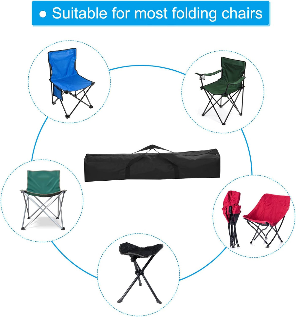 25 Inch Camp Chair Replacement Bag, Nylon Foldable Carrying Bag Large Zippered Bag with Shoulder Strap for Camping Travel, Black