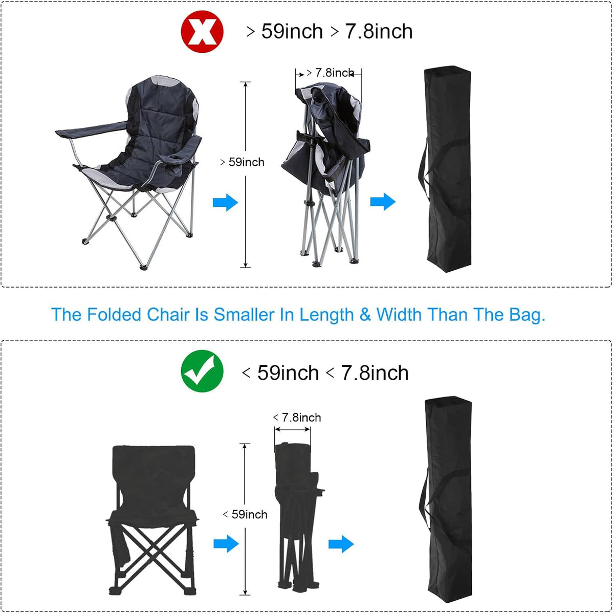 25 Inch Camp Chair Replacement Bag, Nylon Foldable Carrying Bag Large Zippered Bag with Shoulder Strap for Camping Travel, Black