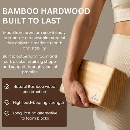 Bamboo Yoga Block | Premium Natural Wooden Support Block for Iyengar Yoga, Pilates & Stretching | Eco-Friendly, Non-Slip, Lightweight & Durable Yoga Prop for Balance, Flexibility & Alignment