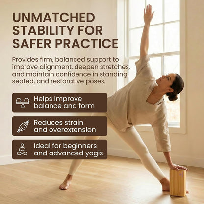 Bamboo Yoga Block | Premium Natural Wooden Support Block for Iyengar Yoga, Pilates & Stretching | Eco-Friendly, Non-Slip, Lightweight & Durable Yoga Prop for Balance, Flexibility & Alignment