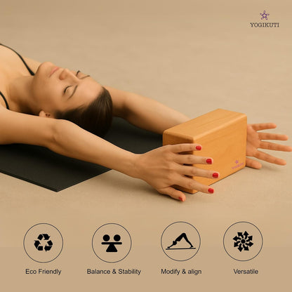 Bamboo Yoga Block | Premium Natural Wooden Support Block for Iyengar Yoga, Pilates & Stretching | Eco-Friendly, Non-Slip, Lightweight & Durable Yoga Prop for Balance, Flexibility & Alignment