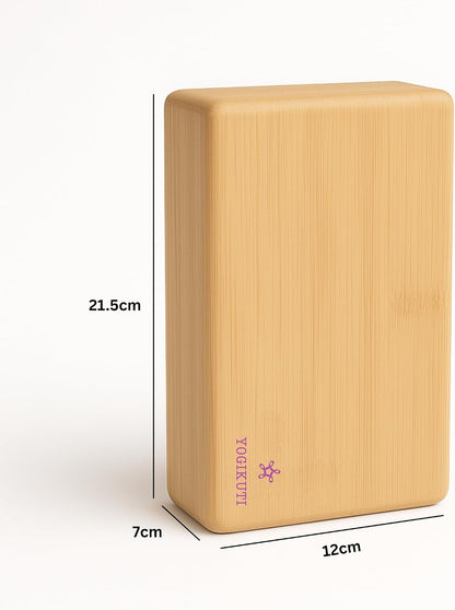 Bamboo Yoga Block | Premium Natural Wooden Support Block for Iyengar Yoga, Pilates & Stretching | Eco-Friendly, Non-Slip, Lightweight & Durable Yoga Prop for Balance, Flexibility & Alignment