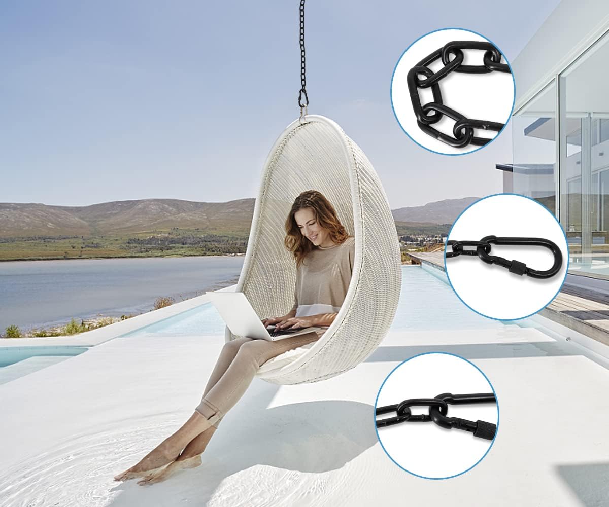 44in Hanging Swing Chain with 4 Carabiners, 660LB Capacity Hanging Kits Heavy Duty Hanging Chair Hardware for Hammock Swing Hanging Chair Punching Bags Sandbag Indoor Outdoor Yoga Gym (Black)