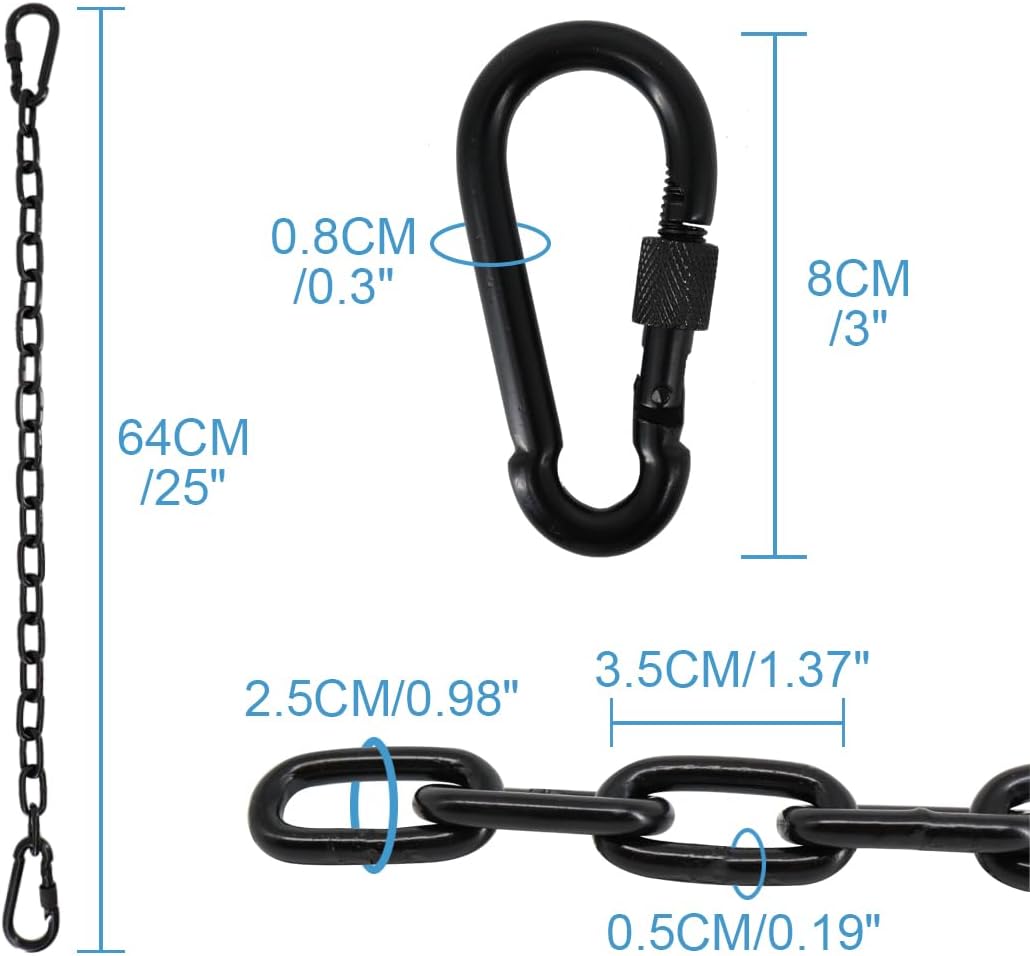 44in Hanging Swing Chain with 4 Carabiners, 660LB Capacity Hanging Kits Heavy Duty Hanging Chair Hardware for Hammock Swing Hanging Chair Punching Bags Sandbag Indoor Outdoor Yoga Gym (Black)