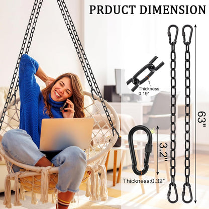 44in Hanging Swing Chain with 4 Carabiners, 660LB Capacity Hanging Kits Heavy Duty Hanging Chair Hardware for Hammock Swing Hanging Chair Punching Bags Sandbag Indoor Outdoor Yoga Gym (Black)