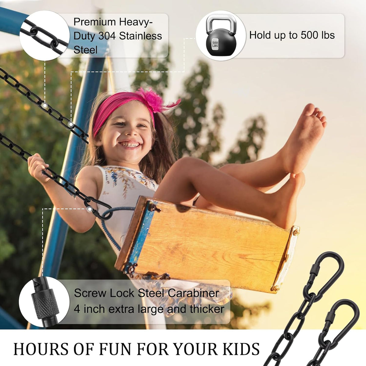 44in Hanging Swing Chain with 4 Carabiners, 660LB Capacity Hanging Kits Heavy Duty Hanging Chair Hardware for Hammock Swing Hanging Chair Punching Bags Sandbag Indoor Outdoor Yoga Gym (Black)