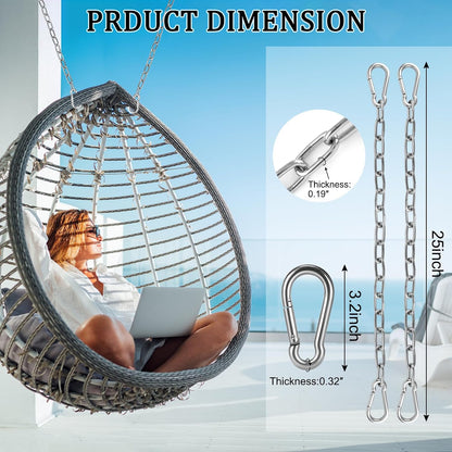 44in Hanging Swing Chain with 4 Carabiners, 660LB Capacity Hanging Kits Heavy Duty Hanging Chair Hardware for Hammock Swing Hanging Chair Punching Bags Sandbag Indoor Outdoor Yoga Gym (Black)