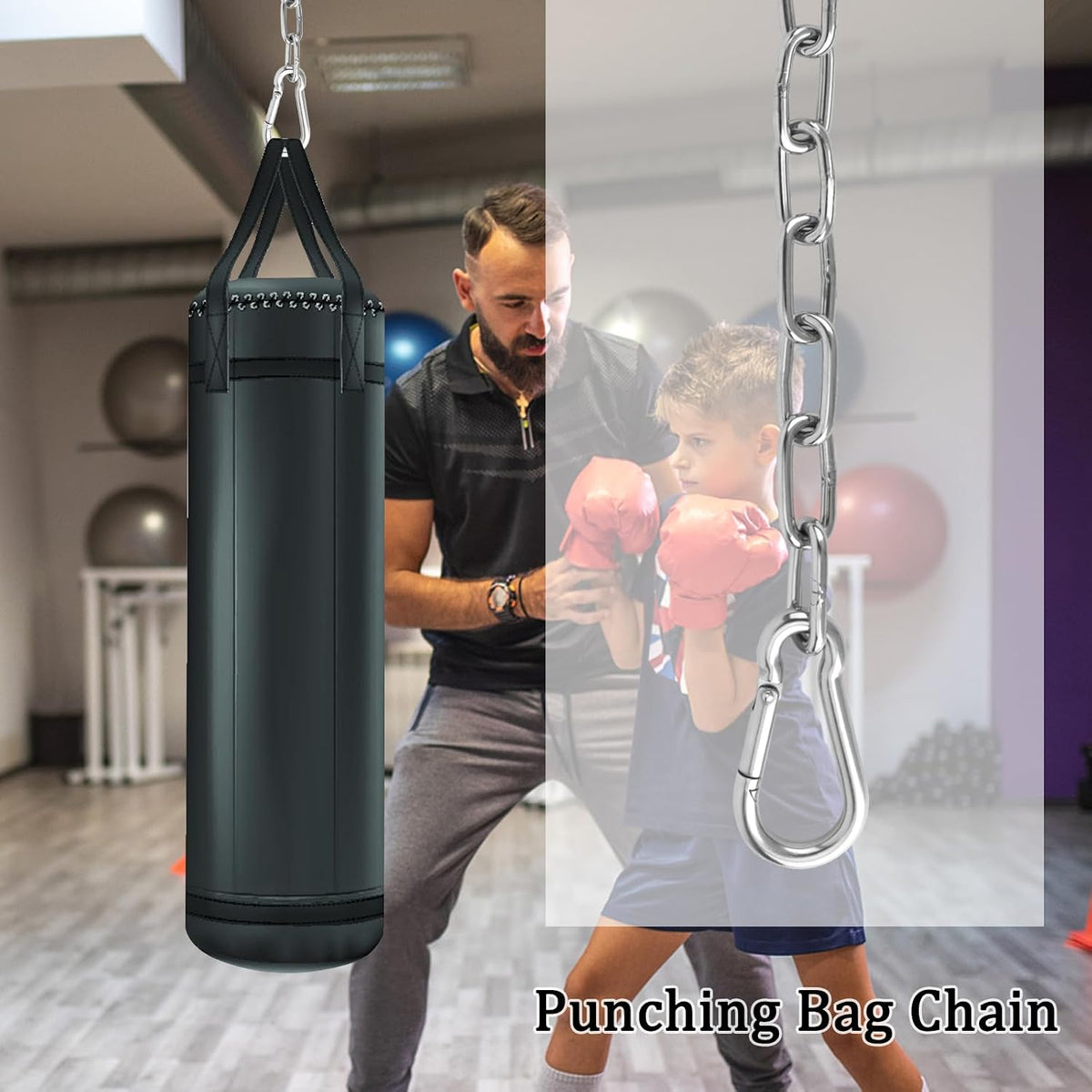 44in Hanging Swing Chain with 4 Carabiners, 660LB Capacity Hanging Kits Heavy Duty Hanging Chair Hardware for Hammock Swing Hanging Chair Punching Bags Sandbag Indoor Outdoor Yoga Gym (Black)