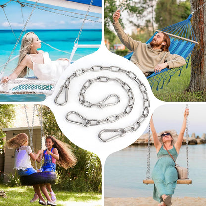 44in Hanging Swing Chain with 4 Carabiners, 660LB Capacity Hanging Kits Heavy Duty Hanging Chair Hardware for Hammock Swing Hanging Chair Punching Bags Sandbag Indoor Outdoor Yoga Gym (Black)