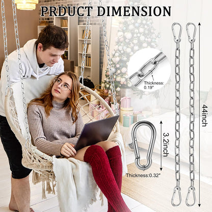 44in Hanging Swing Chain with 4 Carabiners, 660LB Capacity Hanging Kits Heavy Duty Hanging Chair Hardware for Hammock Swing Hanging Chair Punching Bags Sandbag Indoor Outdoor Yoga Gym (Black)