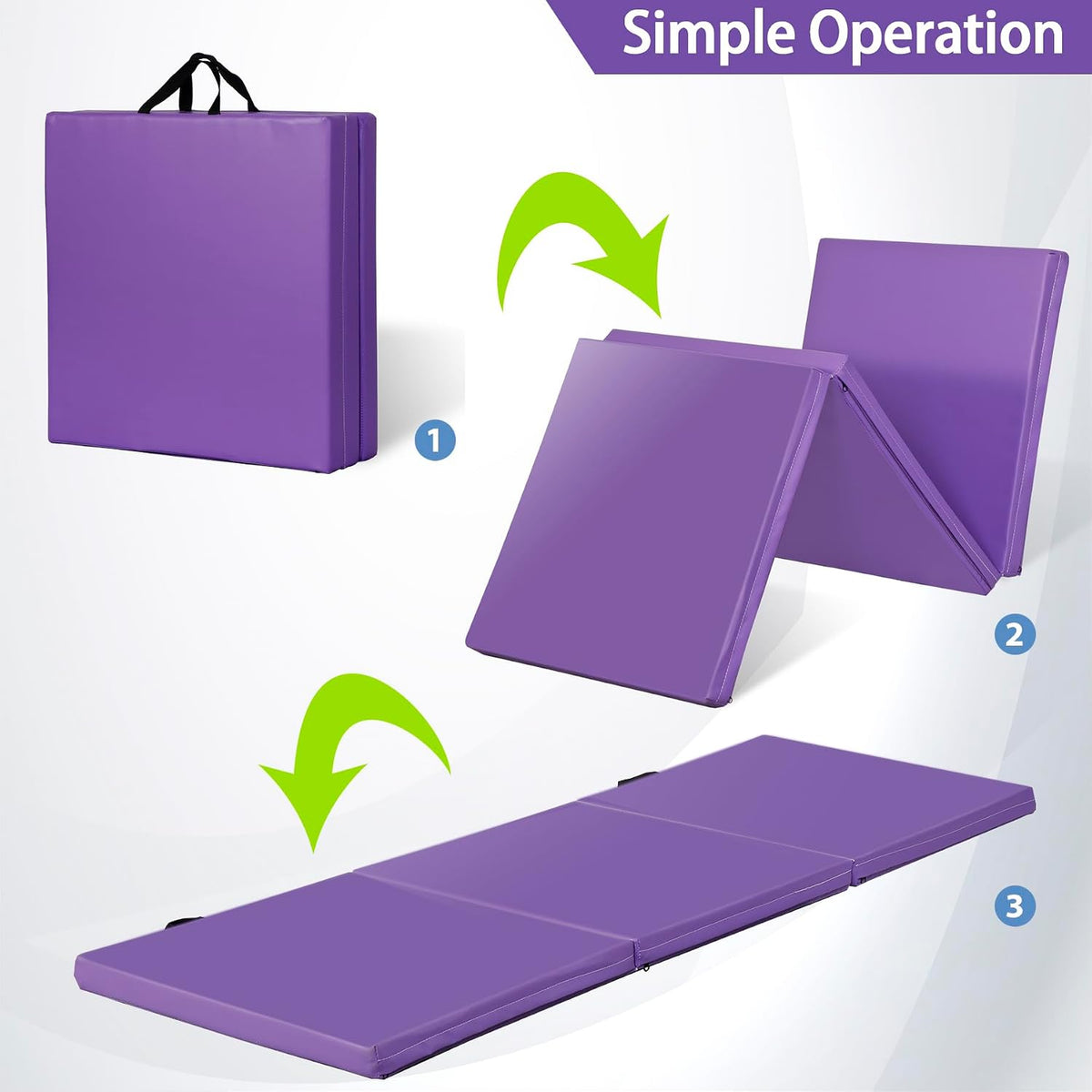 Tumbling Mat, 6’x2" Thick High Density Anti Tear Gymnastics Mat, Gym Folding Exercise Aerobics Mats w/Carrying Handles for Home Gym Exercise, Multiple Colors