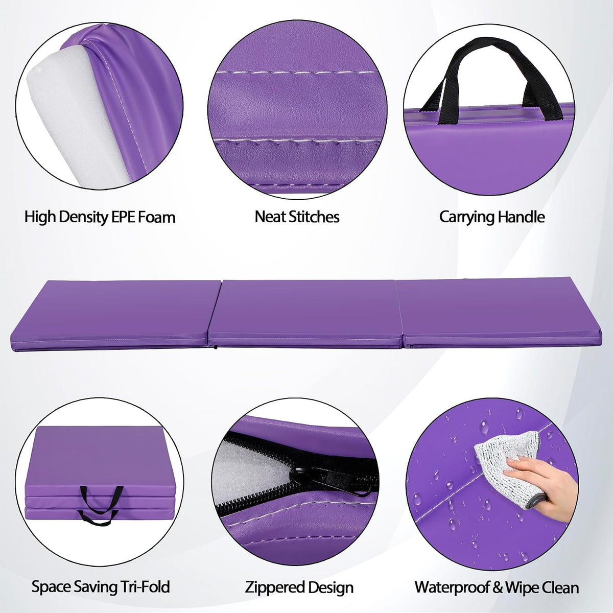 Tumbling Mat, 6’x2" Thick High Density Anti Tear Gymnastics Mat, Gym Folding Exercise Aerobics Mats w/Carrying Handles for Home Gym Exercise, Multiple Colors