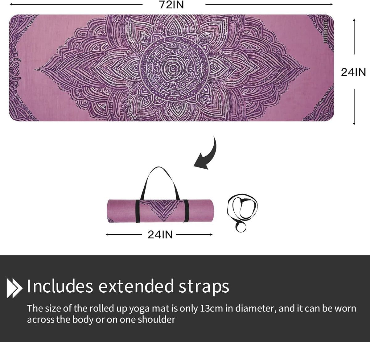 TPE Printed Yoga mat 72"x24"Thick 0.24”Non-Slip Fitness Exercise Mat