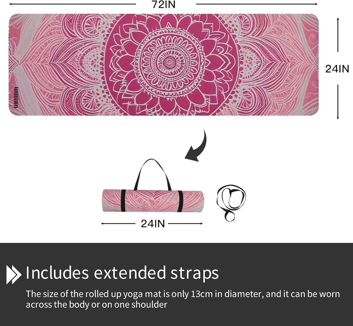 TPE Printed Yoga mat 72"x24"Thick 0.24”Non-Slip Fitness Exercise Mat