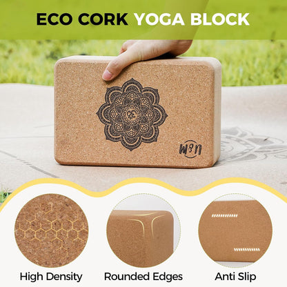 Cork Yoga Blocks 2 Pack Set,Natural Cork High Density 9"x6"x4" Yoga Blocks Odor-Resistant Non-Slip for Yoga, General Fitness, Pilates, Stretching and Toning
