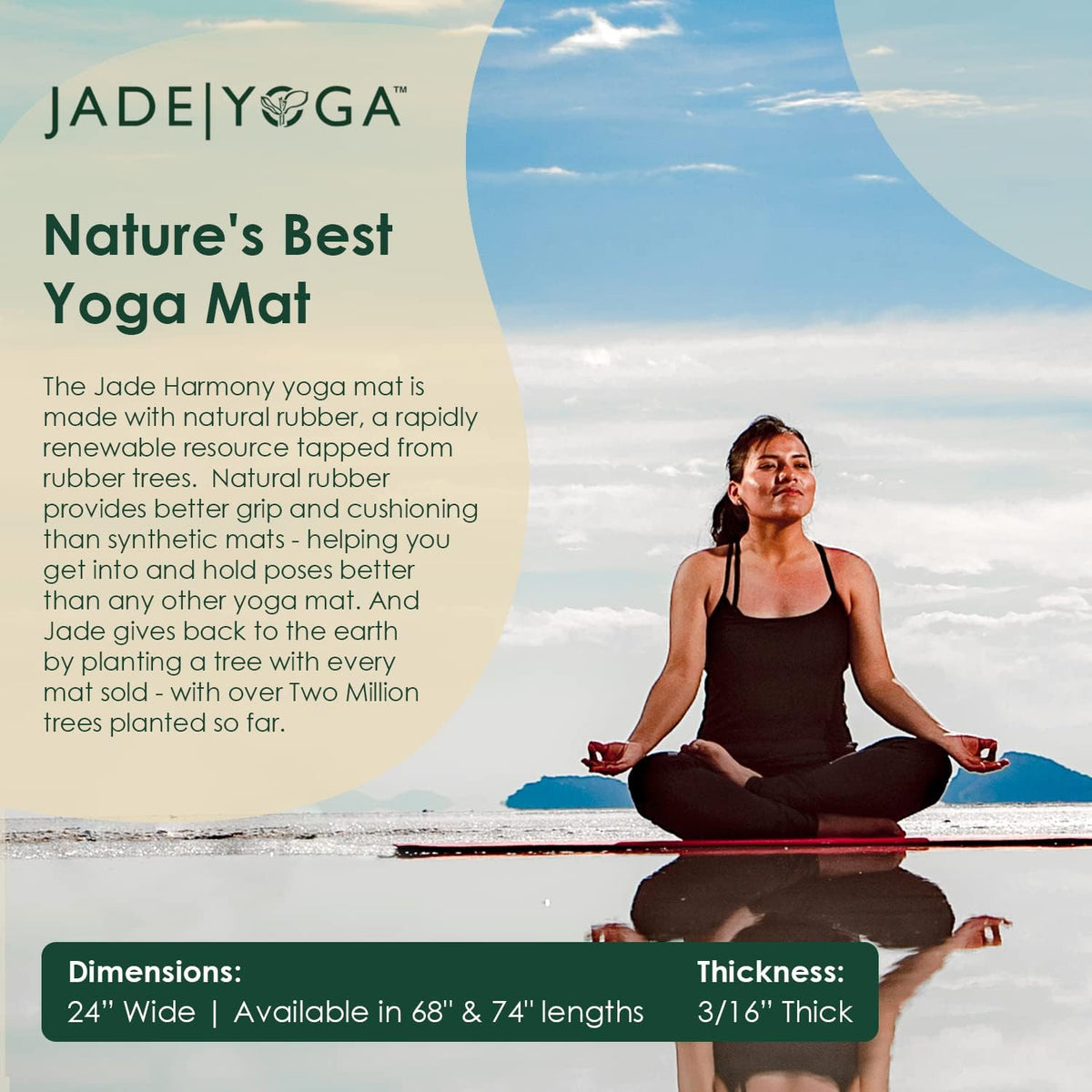 Harmony Yoga Mat - Durable & Thick Gym Fitness Mat, Non-Slip Natural Rubber Yoga Mat - Home Exercise & Stretching Mat, Workout Mat - Yoga, Pilates & Meditation for Women & Men