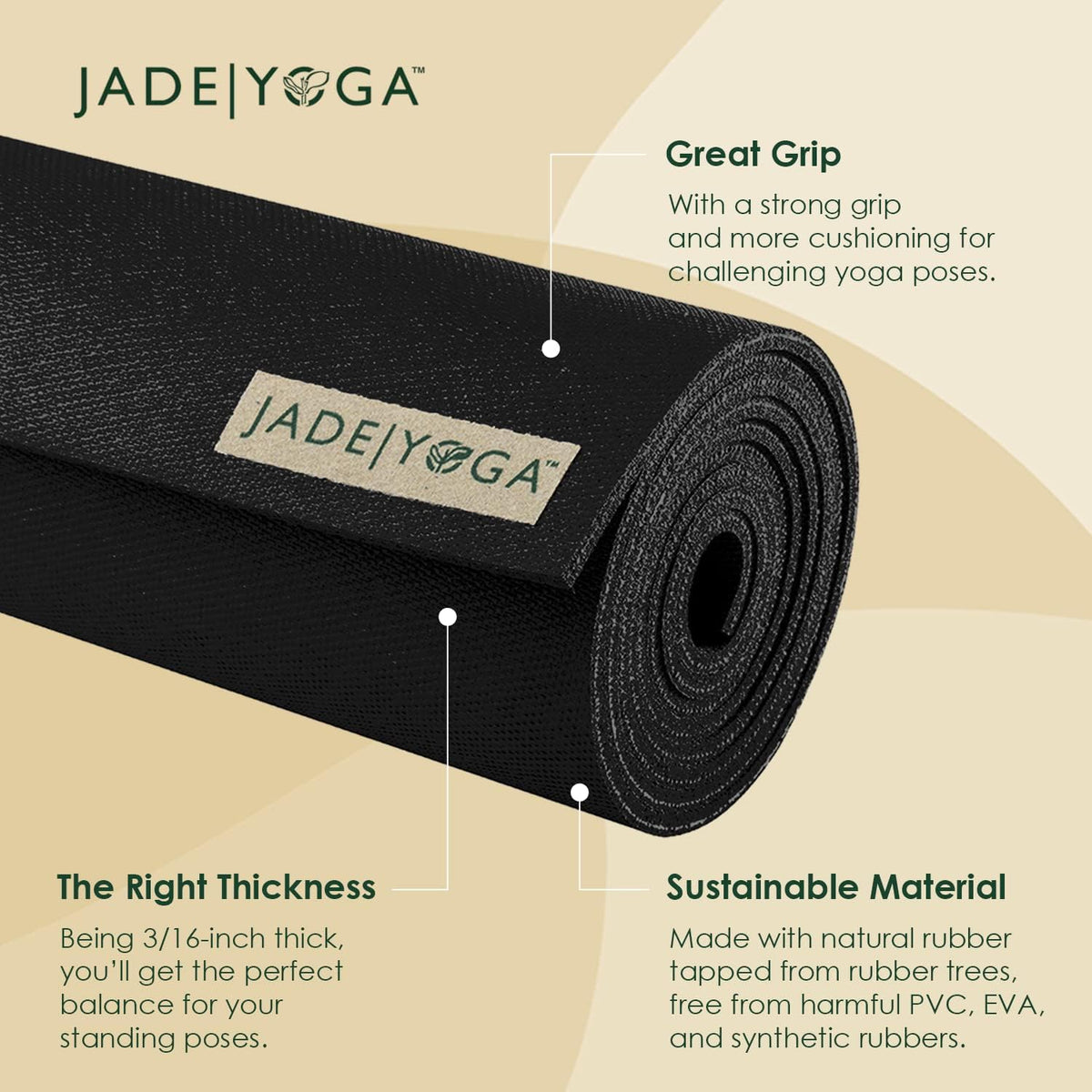 Harmony Yoga Mat - Durable & Thick Gym Fitness Mat, Non-Slip Natural Rubber Yoga Mat - Home Exercise & Stretching Mat, Workout Mat - Yoga, Pilates & Meditation for Women & Men