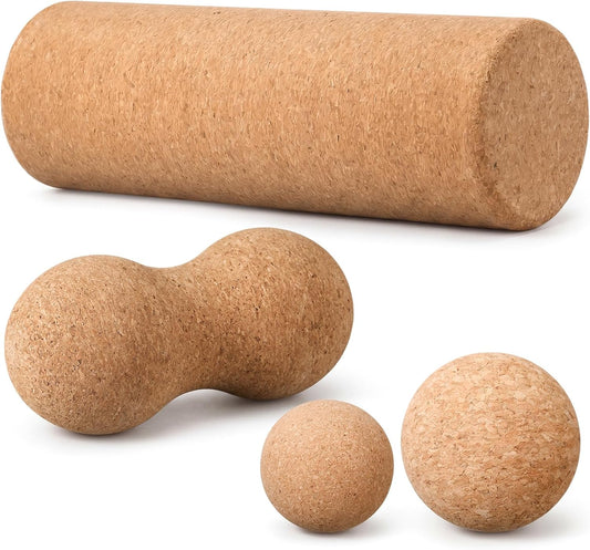 4 Pack Cork Massage Ball, L, Massage Stick Set