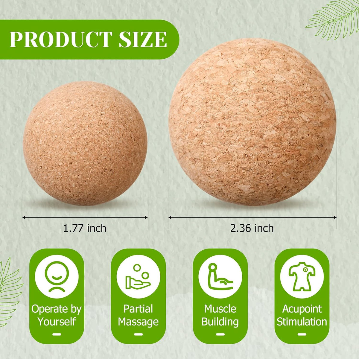 4 Pack Cork Massage Ball, L, Massage Stick Set
