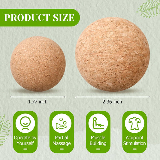 4 Pack Cork Massage Ball, L, Massage Stick Set