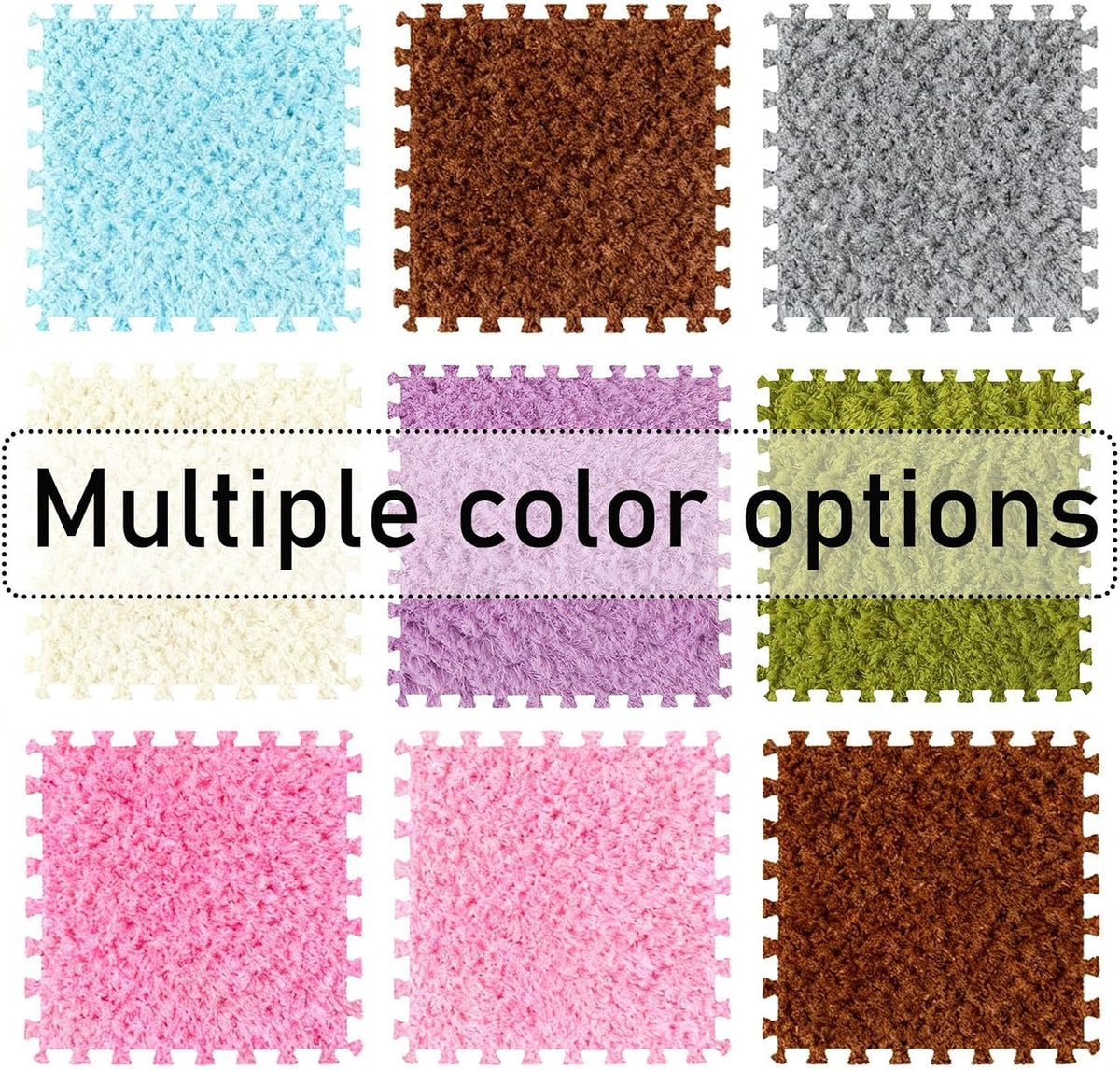 Thickened Plush Foam Interlocking Floor Carpet Mat, 24 Piece 12x12in Fluffy Square Puzzle Foam Carpet Tiles with Edgings, Soft Anti-Slip Shaggy Area Rug Playmat (Green+White)