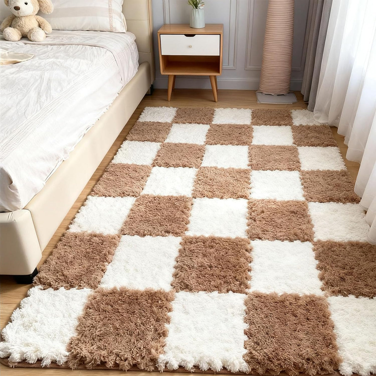 Thickened Plush Foam Interlocking Floor Carpet Mat, 24 Piece 12x12in Fluffy Square Puzzle Foam Carpet Tiles with Edgings, Soft Anti-Slip Shaggy Area Rug Playmat (Green+White)